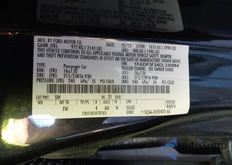 2013 Ford Focus Se z USA, uszkodzony, nr VIN 1FADP3F24DL330984